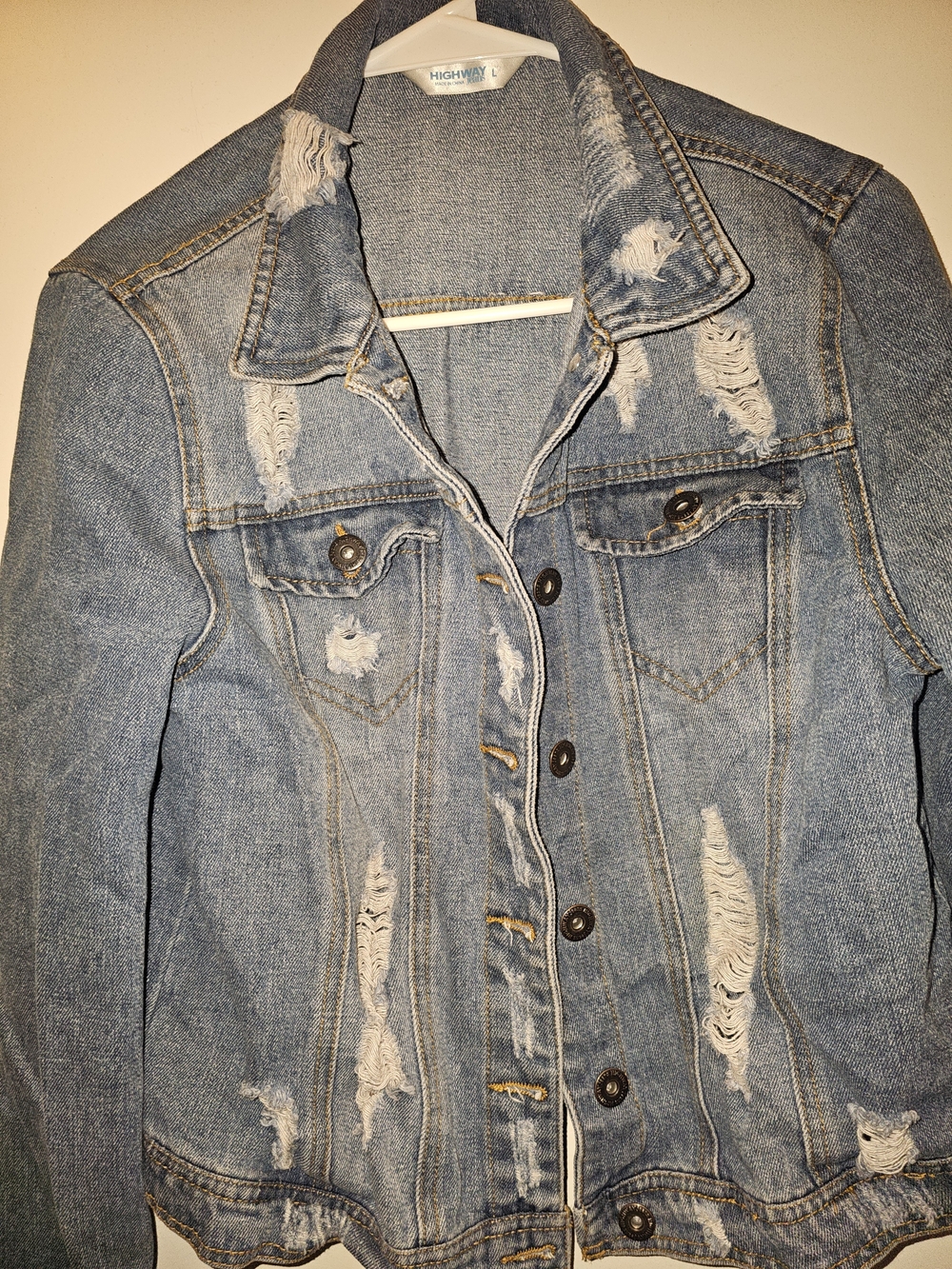 Highway Distressed Denim Jacket Women's SZ LG EUC Grunge Indy Streetwear